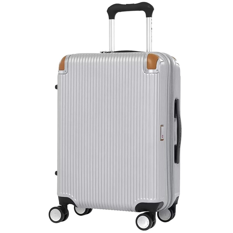 SWISS Military Carry On Luggage, Chrome Silver, 55cm. NB: Has been used, no