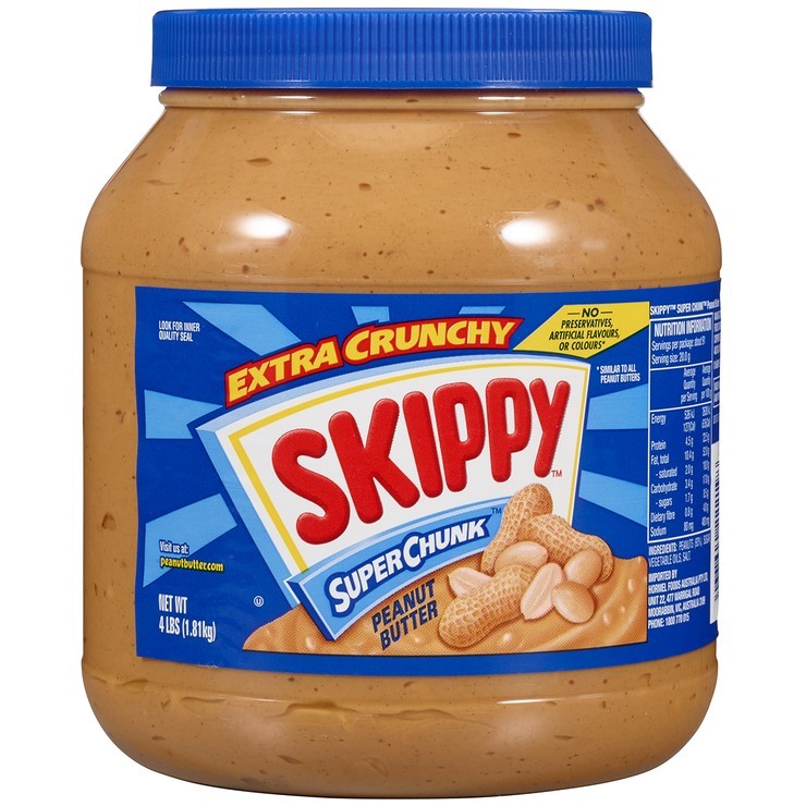 2 x SKIPPY Extra Crunchy Super Chunk Peanut Butter, 1.81kg. N.B: Damaged/de
