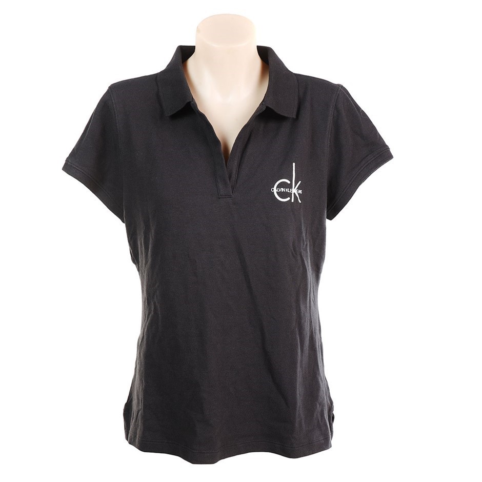 2 x CALVIN KLEIN Women's Buttonless Polo, Size S, 97% Cotton, Black (BLK).