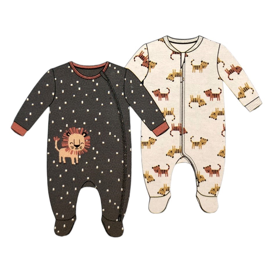 2-Pack PEKKLE Baby's Fleece Sleeper Set, Size 24M, Tigers (DarkGrey/Cream).