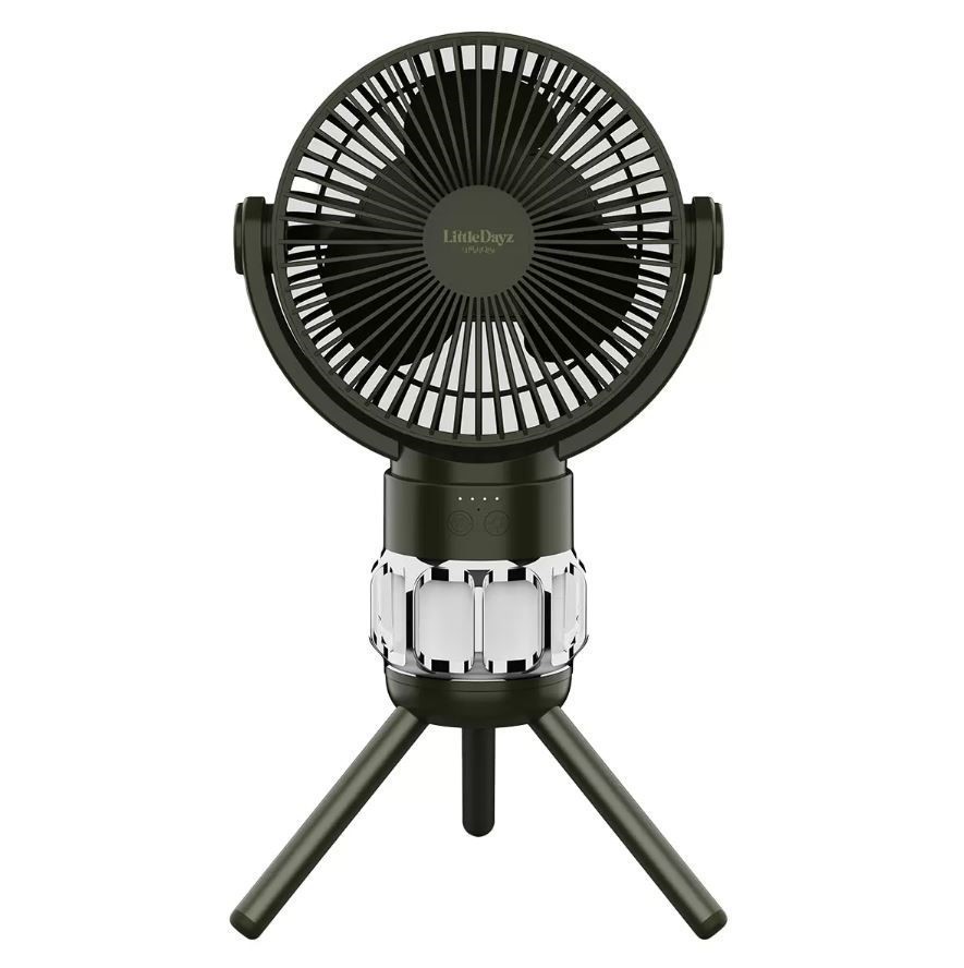 LITTLEDAYZ Camping Fan And Light, Khaki Green.
