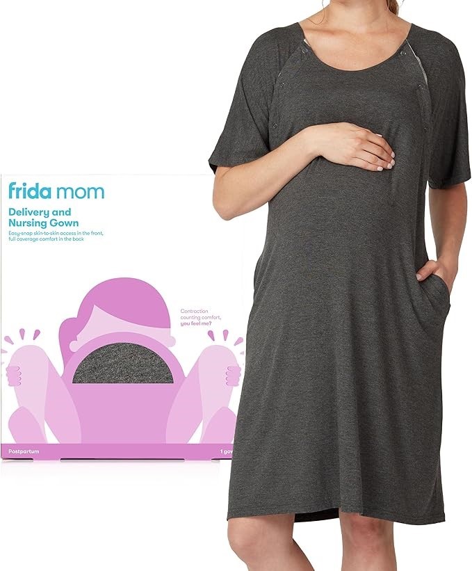 FRIDA Mom Labor and Delivery Gown by | Easy-Snap, Tagless, Skin-to-Skin Acc