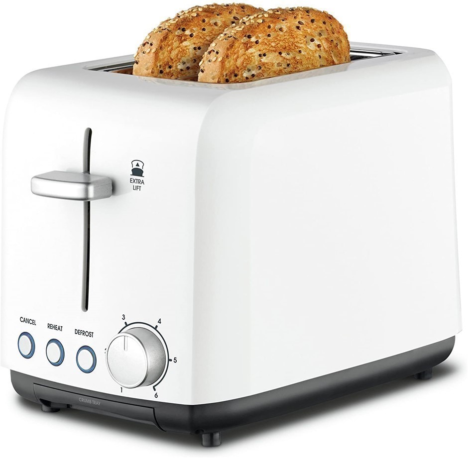 KAMBROOK Wide Slot Toaster, 2- Slice, White, Removable Crumb Tray.
