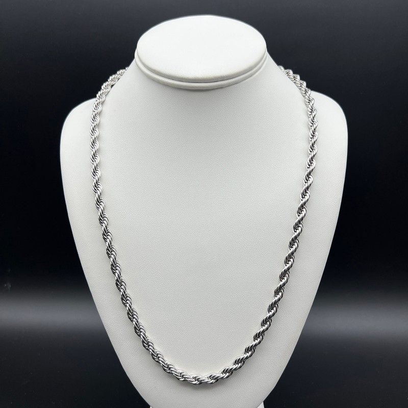 6mm Twist Rope Chain Stainless Steel Simulated Diamonds Clasp - 60.9cm ...