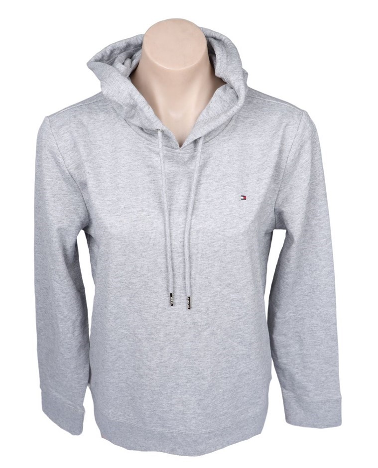 TOMMY HILFIGER Women's Flag Hoodie, Size L, 60% Cotton, 069 Stone Grey Heat