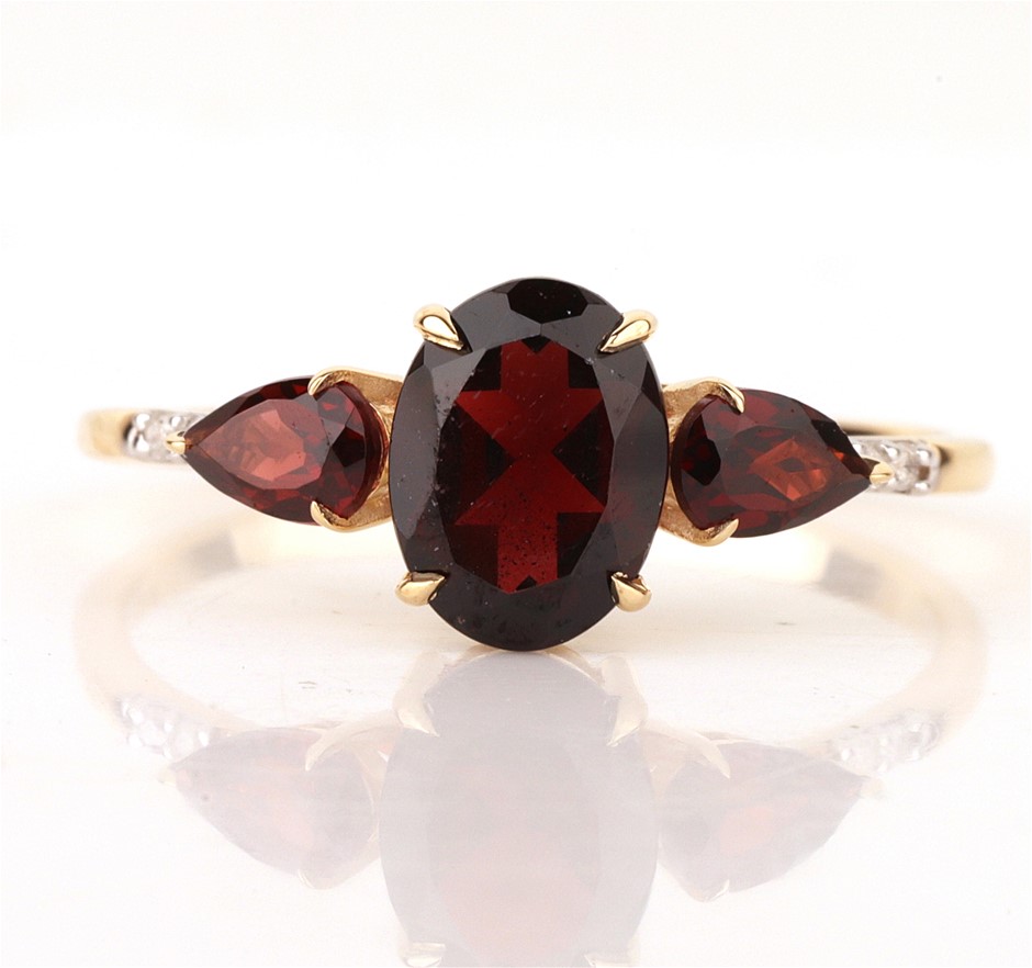 Garnet & Diamond Necklace ~ 9ct Yellow Gold main image 0