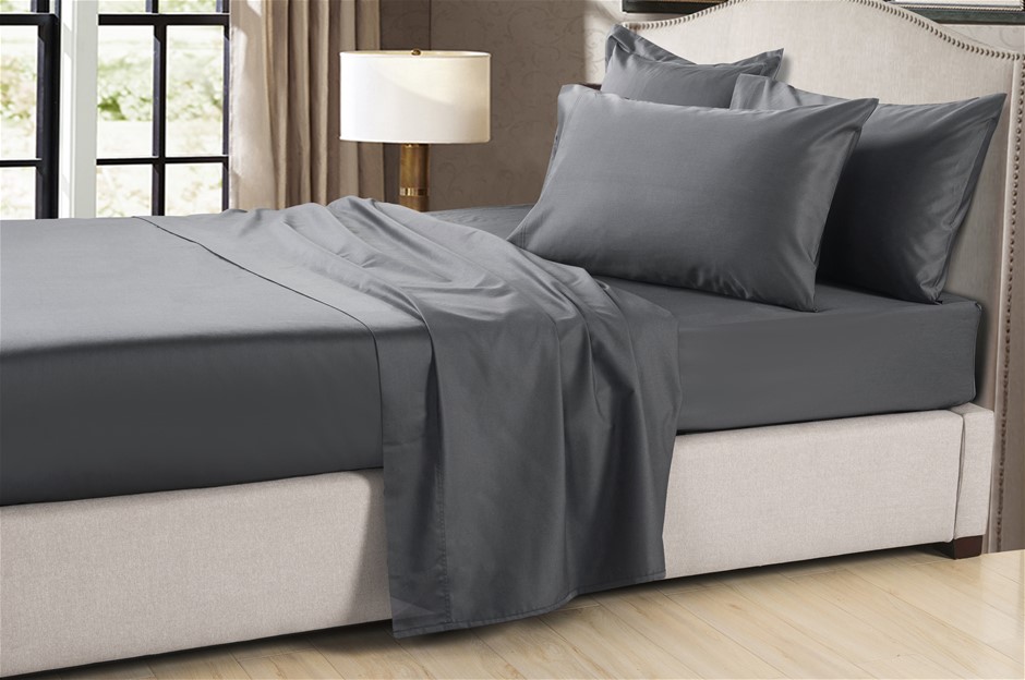 1200 Thread Count Egyptian Cotton Flat Sheet Charcoal Grey Double