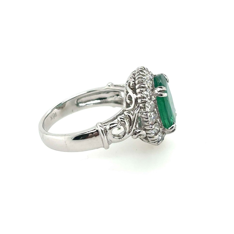 3.37ct Oval cut Zambian Emerald AIG Cert. & Dia. Round 0.92ct F/SI2 Ring