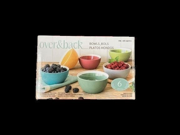 OVER AND BACK 6pc Bowl Set, Dots. NB: 1 x bowl chipped.