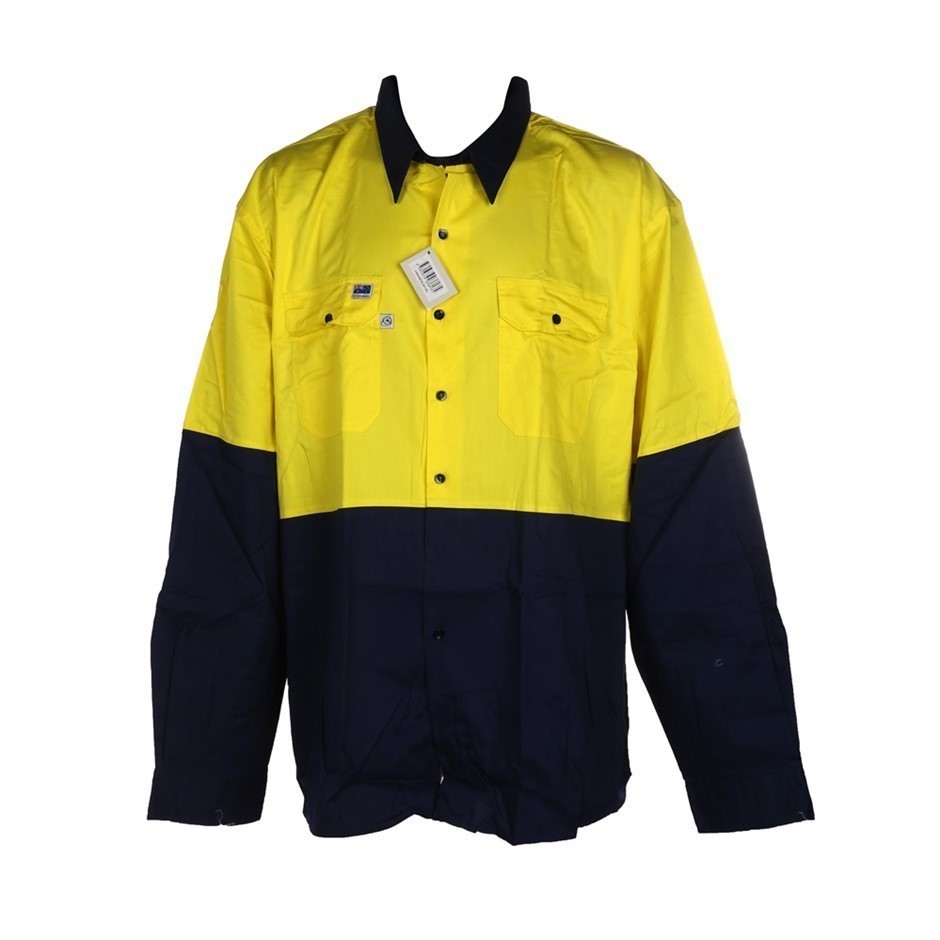 5 x WORKSENSE Cotton Drill Shirts, Size 4XL, Long Sleeve, Yellow/Navy.  Buy