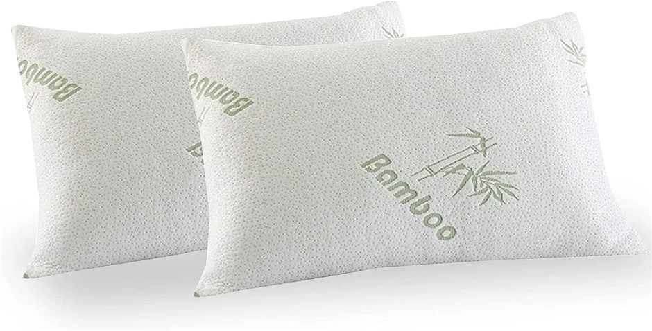 ROYAL COMFORT Bamboo Covered Memory Foam Pillows, 2 Packs (White and Green