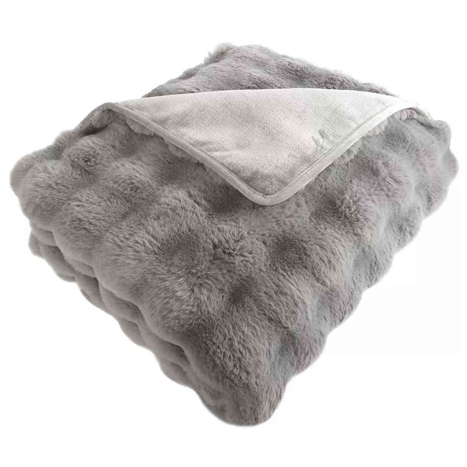 HOUSE & HOME Bubble Faux Fur Throw 152 x 177cm, Grey. NB: No packaging