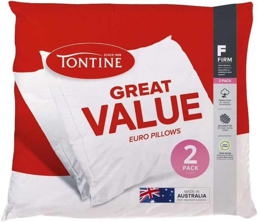 2 x TONTINE Firm Softness Pillows, Cotton/Polyester, Size: European. NB: Da