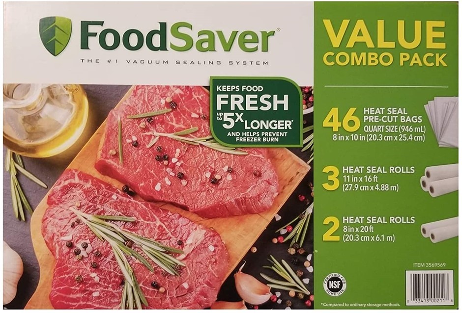 FOODSAVER Value Combo Pack, Incl: 46 Heat-Seal Bags, 3 Rolls(28cm x 5m), 2