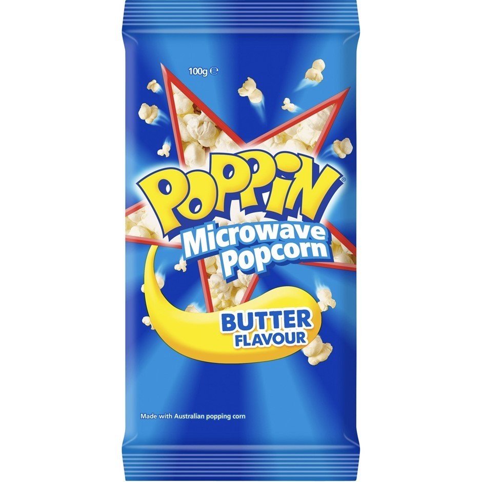 32 x POPPIN Microwave Popcorn Triple Butter Flavour, 100g.