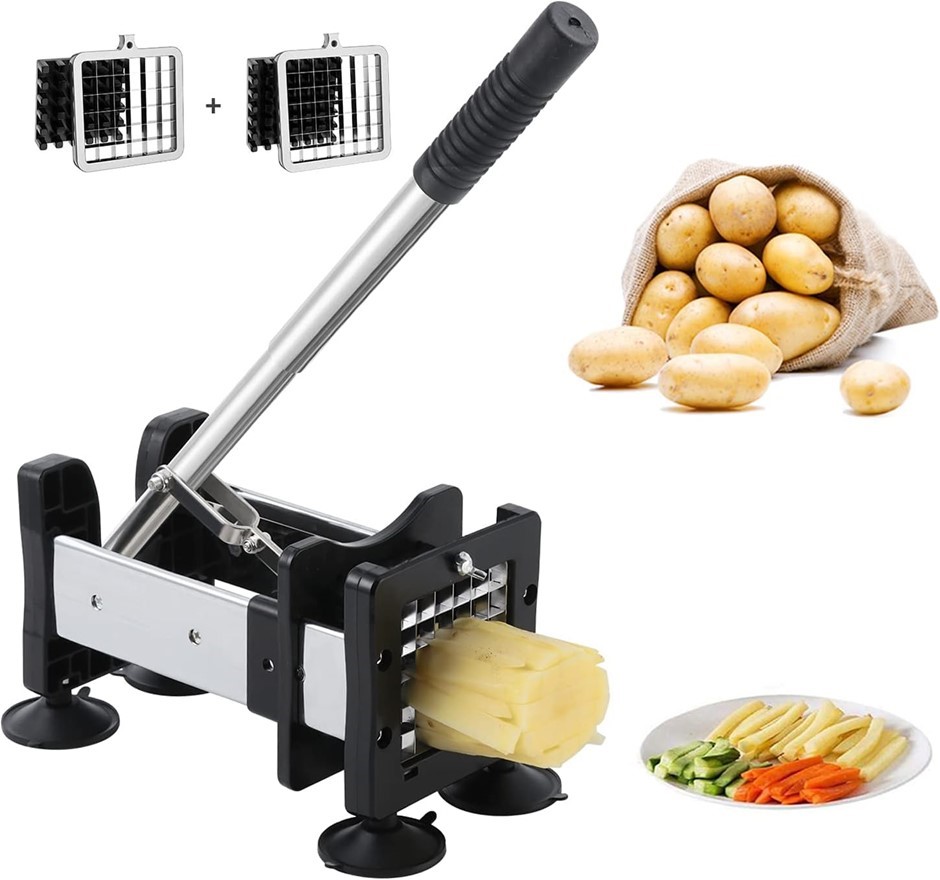 VOTRON French Fry/Potato Chip/Veggie Cutter w/ 2 Interchangeable Heavy Duty
