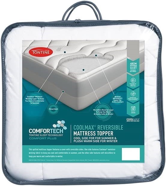 TONTINE Comfortech Reversible Mattress Topper, Size: Queen, Colour: White,