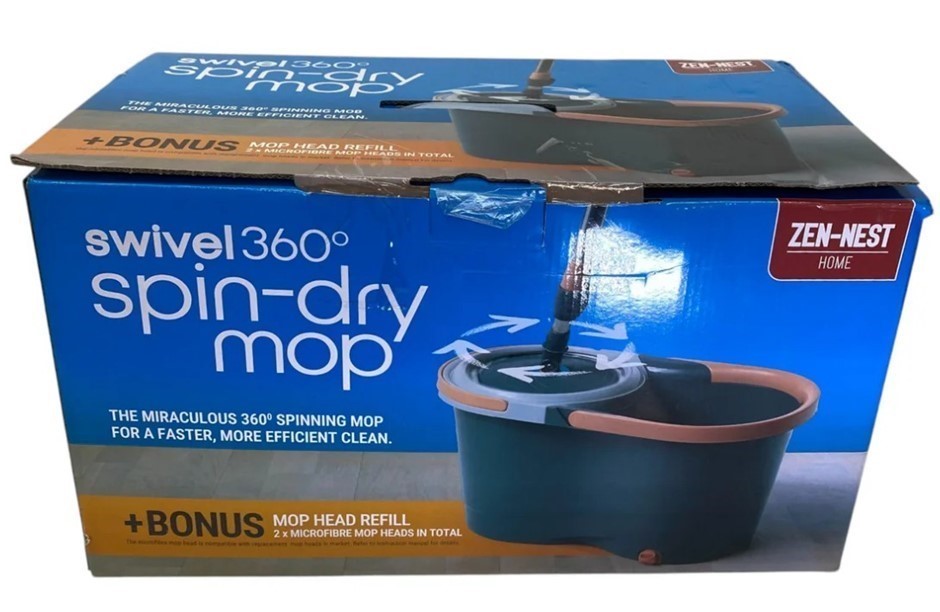 2 x ZEN-NEST HOME Swivel 360 Spin-Dry Mop. NB: Damaged packaging, 1 x well