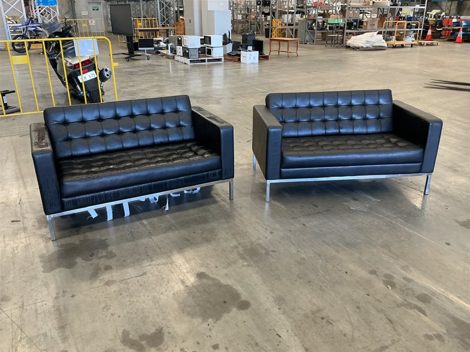 Black Pleather (Vinyl) Sofas x2