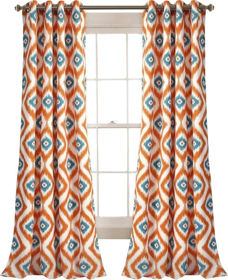 LUSH DECOR Diamond Ikat Curtains - Geometric Pattern Print Room Darkening W