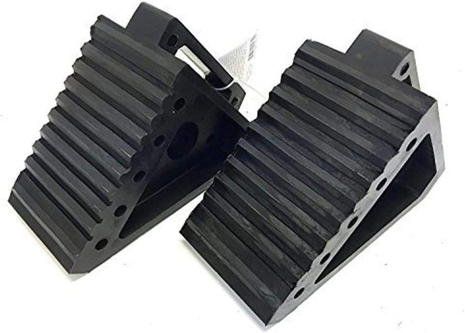 Pack of 2 x MAXXHAUL Solid Rubber Heavy Duty Black Wheel Chock 2-Pack, 8" x