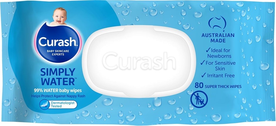 6 x CURASH Simply Water Baby Wipes, 80 Wipe Count.