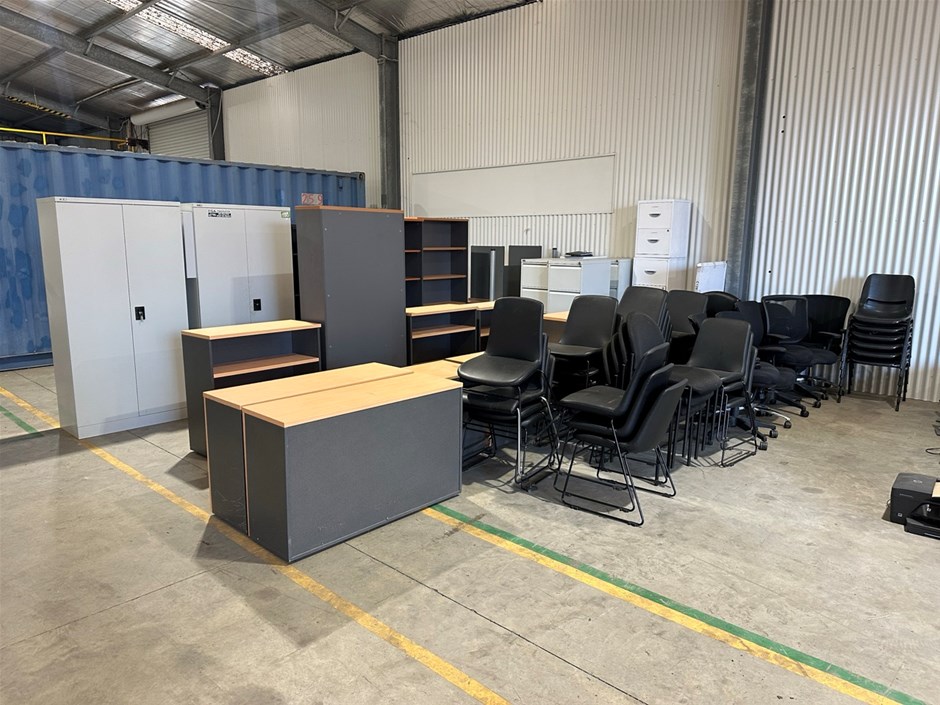 Bulk Lot of Office Furniture, Desks & Pallet Jack - Sale