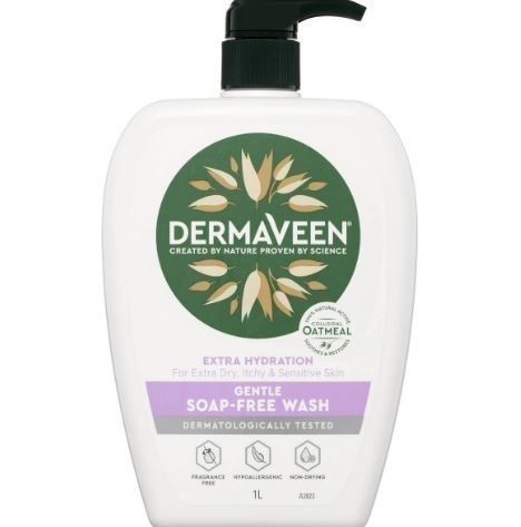2 x DERMAVEEN Gentle Soap-Free Wash Extra Hydration, 1L. Buyers Note - Dis