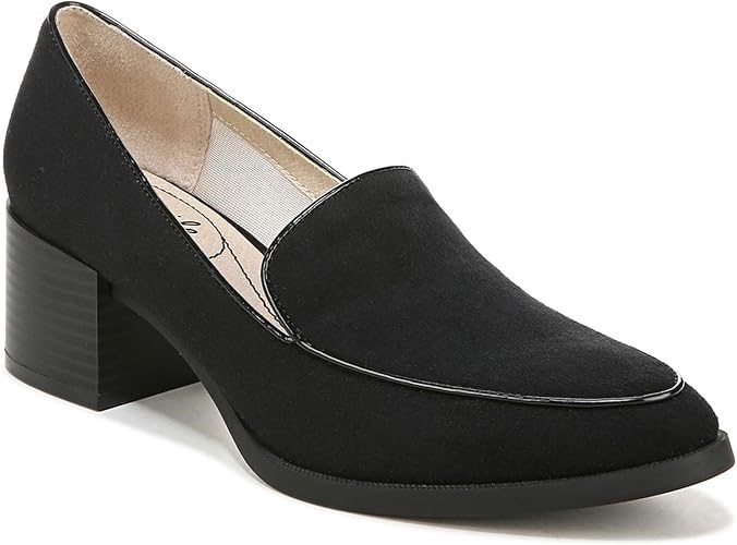 LIFESTRIDE Women's Devyn Block Heel Loafer, US8.5/EU39, Black Microsuede, H