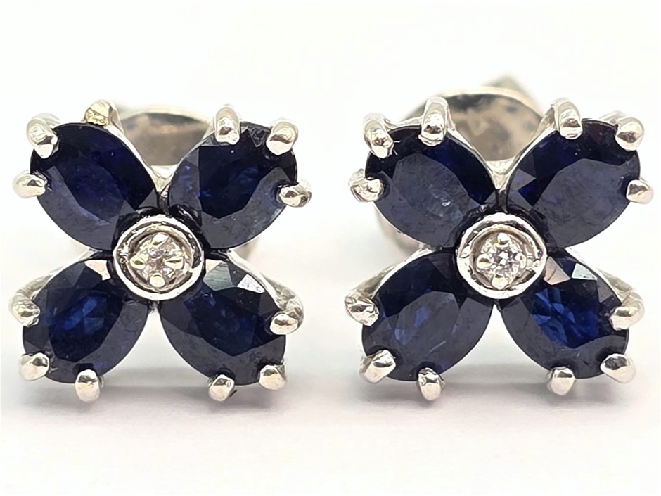 No Reserve 18ct White Gold, Diamond & 1.62ct Blue Sapphire