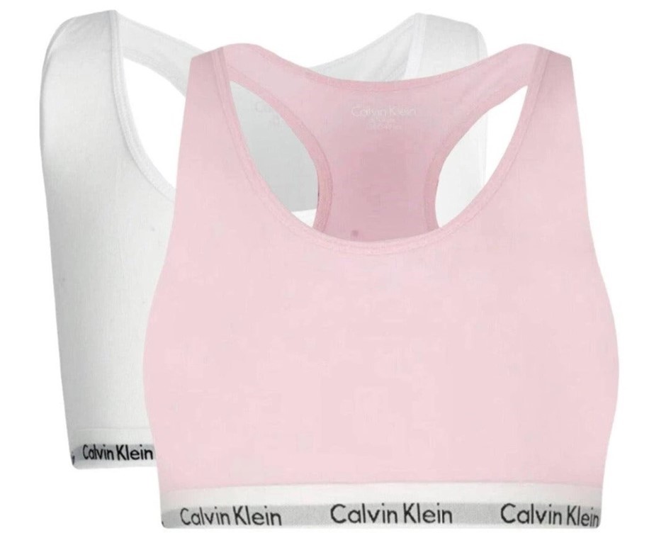 2 Pack CALVIN KLEIN Women's Unlined Bralette, Size S, 90% Cotton, White/Pin