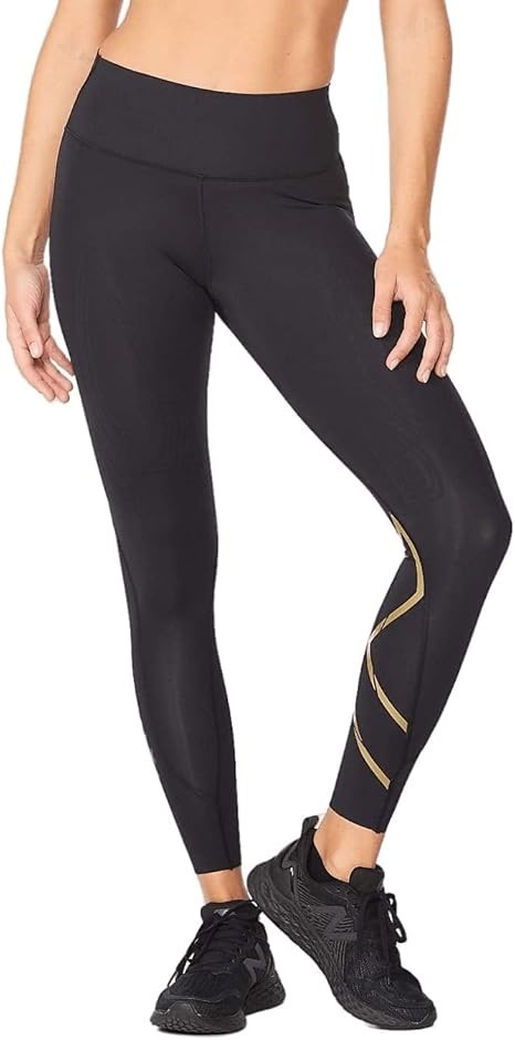 2XU Women's Force Mid-Rise Compression Tights, Size XS, Black/Gold, WA5367b