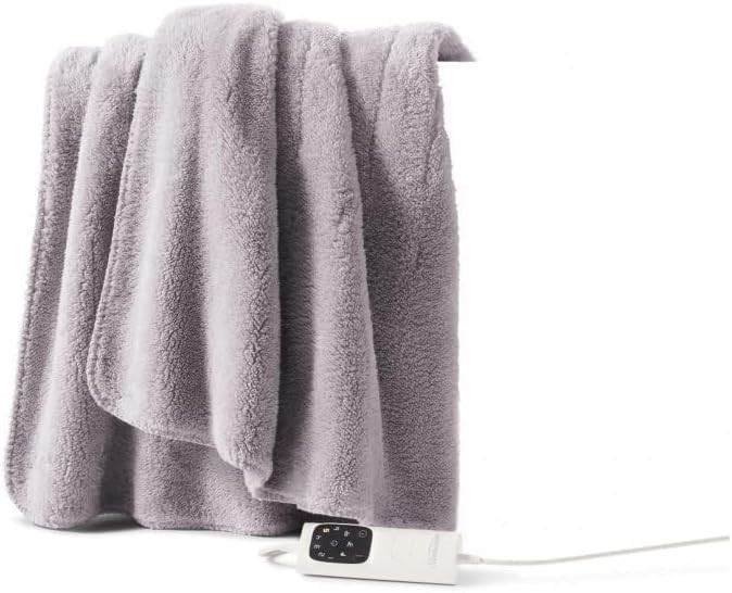 SUNBEAM Heated Throw Blanket Sherpa Fleece, Grey. RRP: $120.