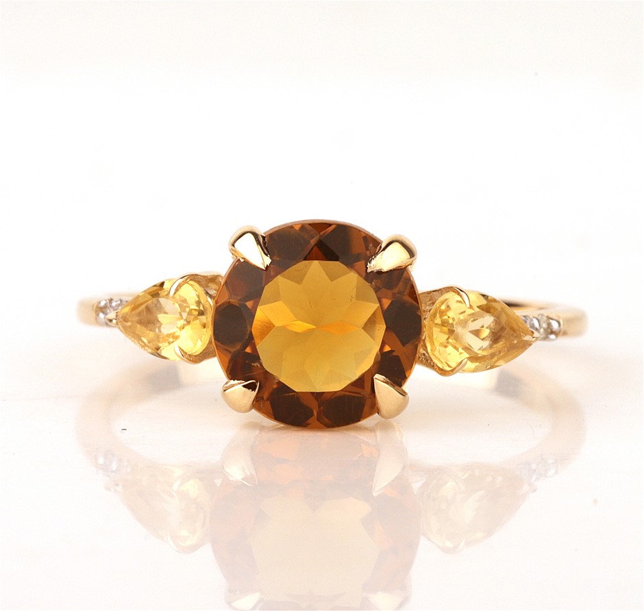Yellow Gold Natural Citrine & Diamond Ring with Valuation