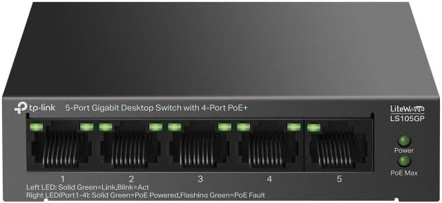 TP-LINK 5-Port Gigabit Desktop Ethernet Switch with 4-Port PoE+, 65 W PoE B