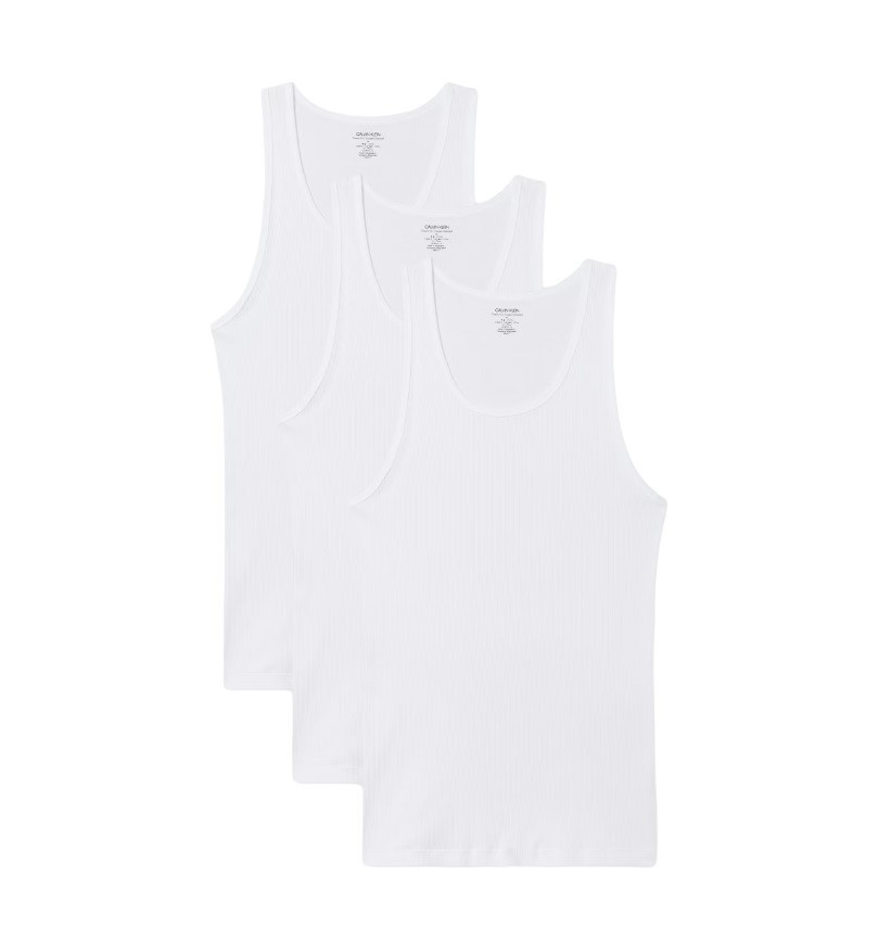 CALVIN KLEIN Men's 3pk Tank, Size XL, 100% Cotton, White.