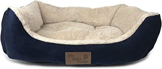 ITS BED TIME. Plush Dozer Rectangle Dog Bed, Blue, Small 21.7L x 17.7W x 5.