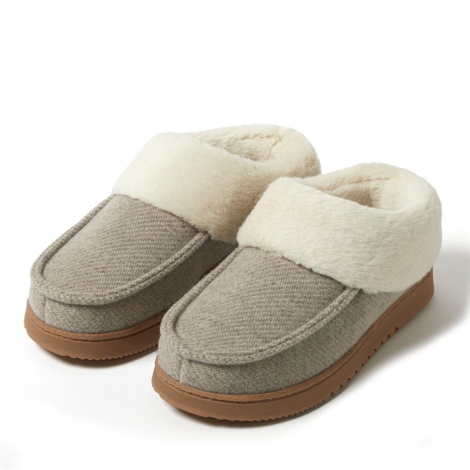 DEARFOAMS Women's Moccasin Slippers, Size XL (US 11-12), Oatmeal Heather, 3