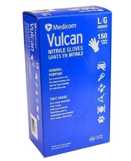 3 x MEDICOM 150pk Vulcan Nitrile Gloves, Large. NB: Damaged packaging, appr