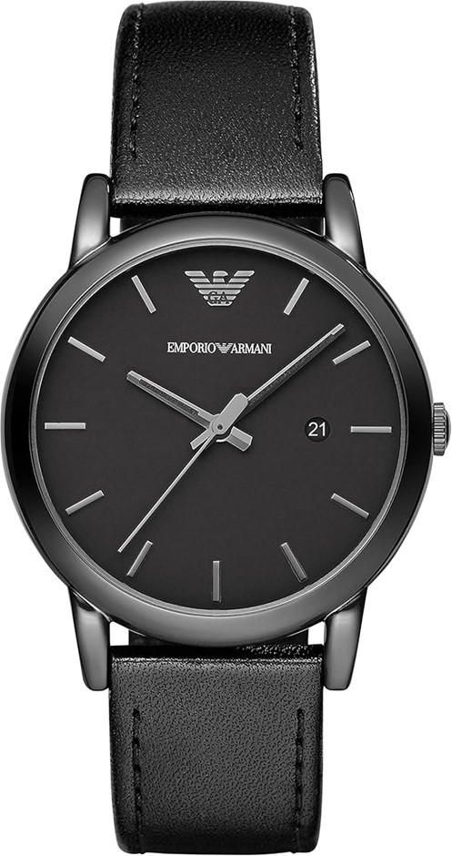 EMPORIO ARMANI Men's Three-Hand Date Black Leather Watch, 41mm, AR1732.