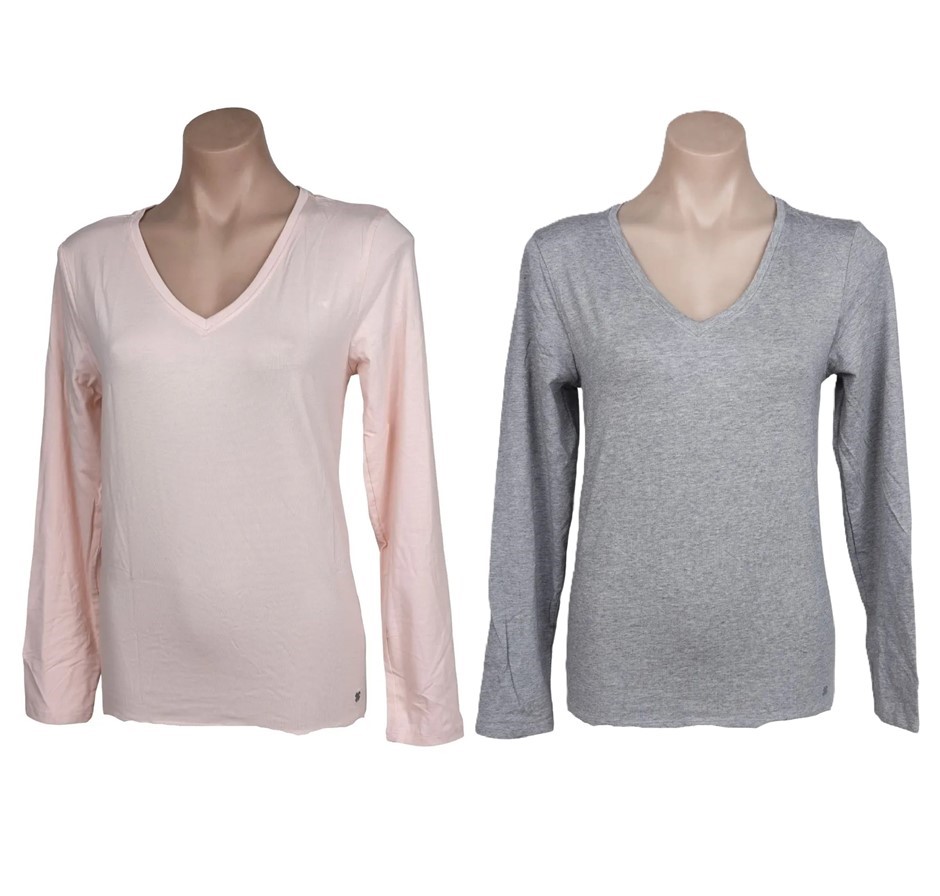 5 x LUCKY BRAND Women's L/S Lounge V-Neck, Size L, 48%Cotton/48%Modal, Asso