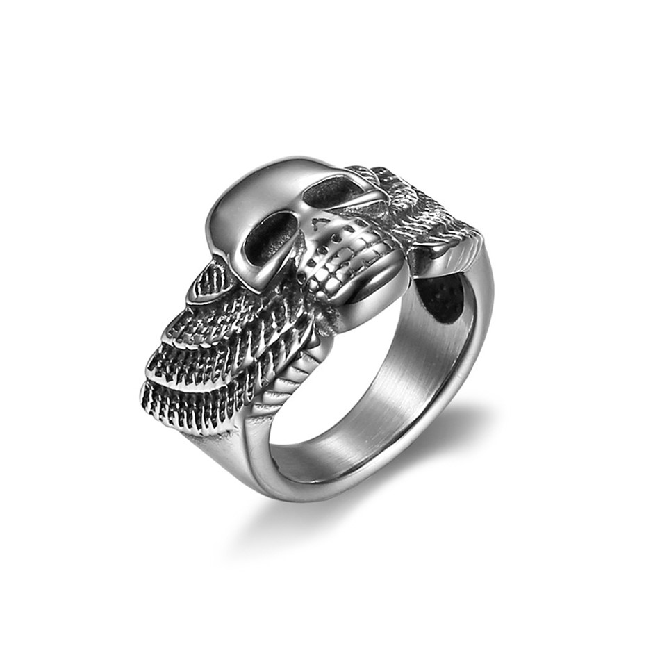 Personalized signet devil silver puzzle skull wings Ring - Size 9