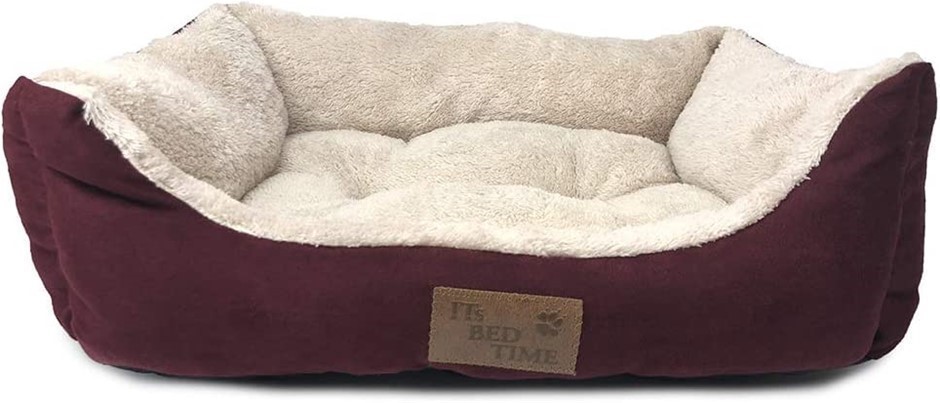 ITS BED TIME Plush Dozer Rectangle Dog Bed, Red, Medium.