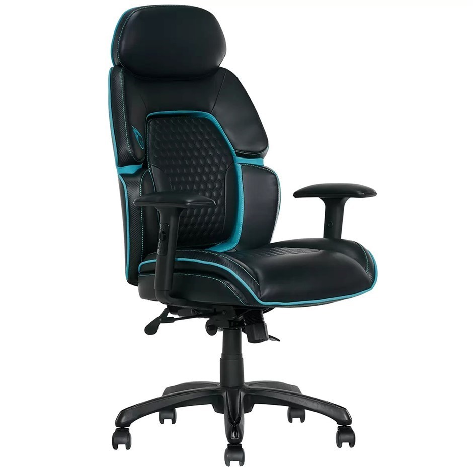 DPS Gaming Chair With Adjustable Headrest, Black Blue, Model 52260-BLU.
