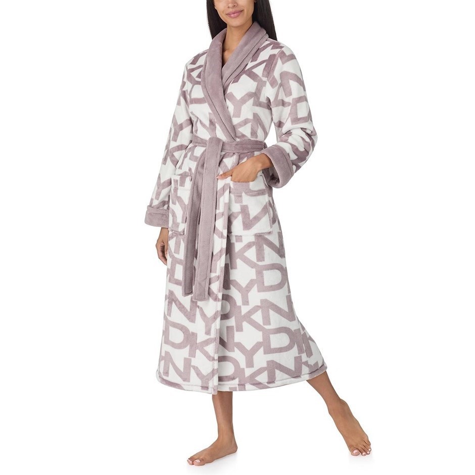 0109-5062664 · DKNY Women's Plush Shawl Collar Robe, Size L, Quail Mauve.  Buyers Note - D