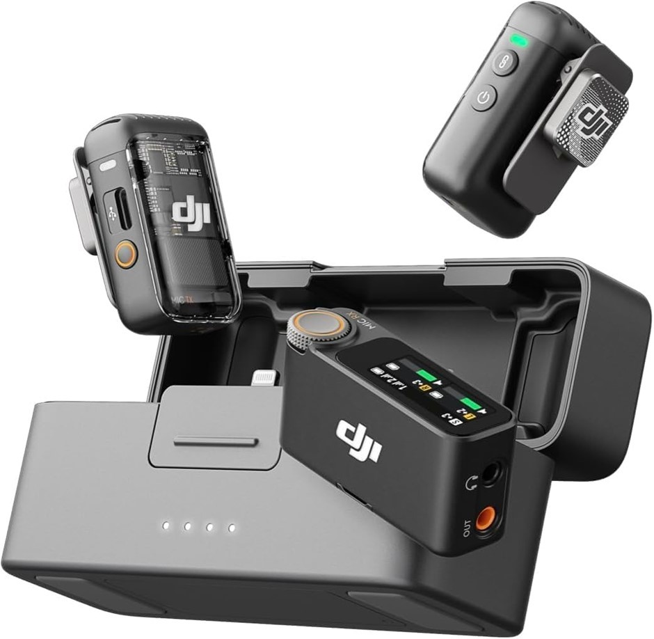 DJI Mic 2 (2 TX + 1 RX + Charging Case), All-in-one Wireless Microphone, In