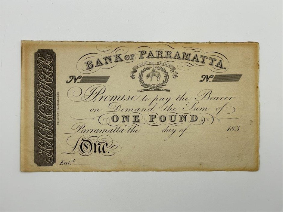 1830 AU Bank of Parramatta. Unissued 'One Pound' form Auction (1065 ...