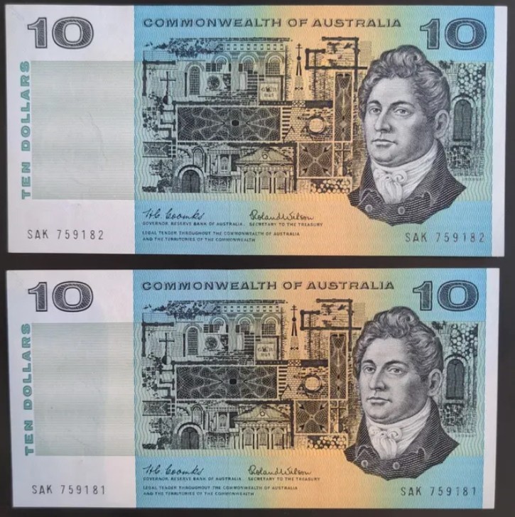 Consecutive pair of 1966 $10 Coomb / Wilson - aUNC
