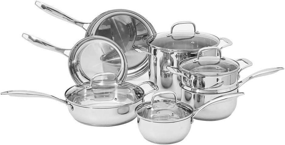 AMAZON BASICS Stainless Steel 11-Piece Cookware Set – Pots and Pans.