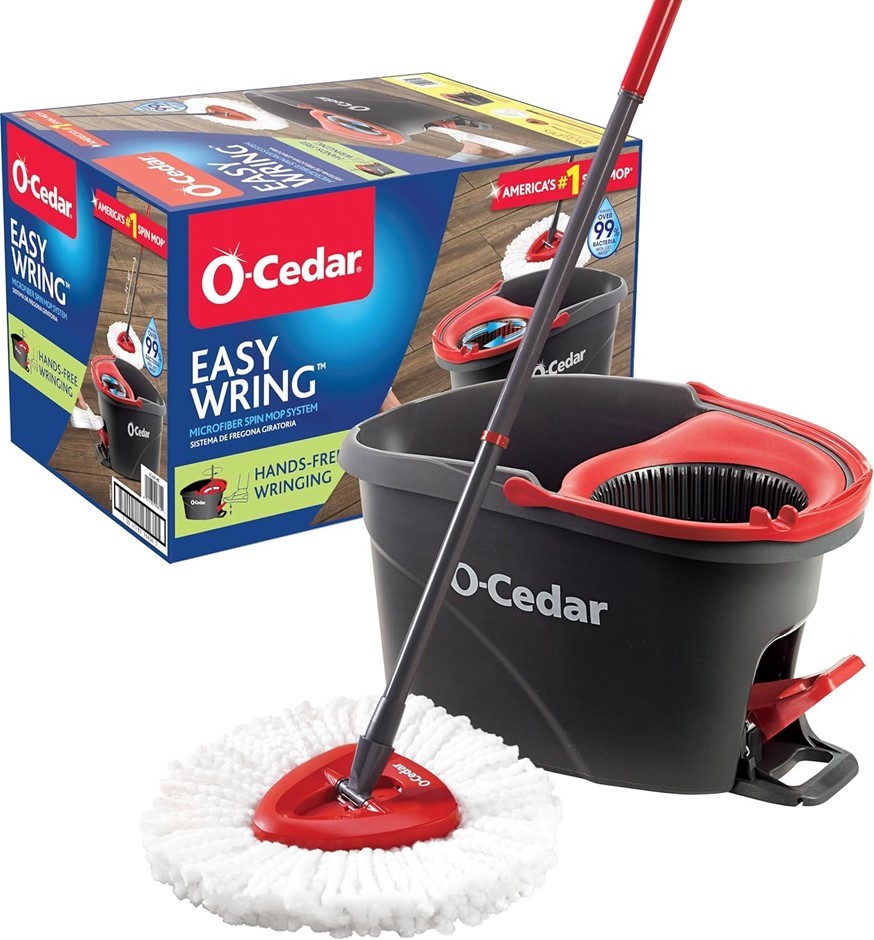 O-CEDAR EasyWring Microfiber Spin Mop, Bucket Floor Cleaning System, Red, G